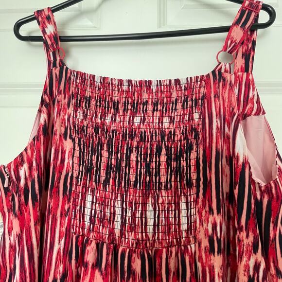 Sejour Pink Black Painted Ikat Print NWT Nordstrom Smocked Adjustable Maxi Dress - Picture 2 of 8